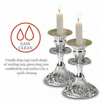 Ner Mitzvah Reusable Metal Candlestick Liners and Drip Guards - Safety Pin Holds Candles in Place - Nickel Plated Protector Bobeches - Gold - 2 Pack