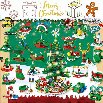 Building Block Advent Calendar 2025 Christmas Tree, 24 Days Christmas Building Block Advent Calendar | 2 Play Ways Xmas Tree & 24 Small Models, 2025 New Year Gifts for Adults Kids Teens