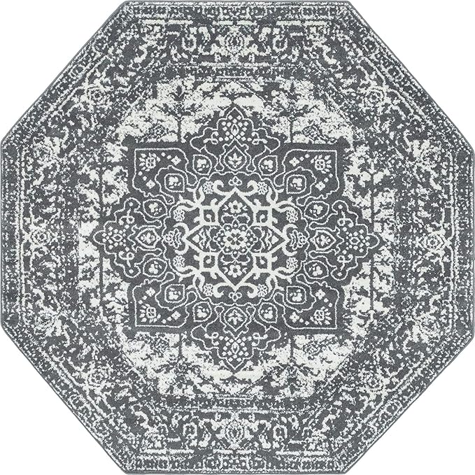 Rugs.com Arlington Collection Rug – 8 Ft Octagon Dark Grey Medium-Pile Rug Perfect for Living Rooms, Kitchens, Entryways