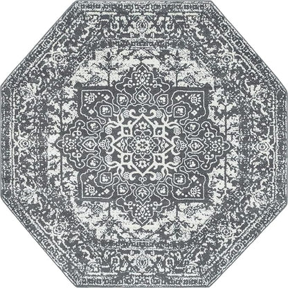 Rugs.com Arlington Collection Rug – 8 Ft Octagon Dark Grey Medium-Pile Rug Perfect for Living Rooms, Kitchens, Entryways