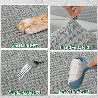 MAXIJIN Couch Cushion Covers for Sectional Sofa, Stretch Sofa Cushion Cover Washable Furniture Protector with Elastic Bottom & Non-Slip Strap for Pets Kids (3PC Seat Cover, Light Gray)