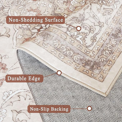 vivorug Runner Rug 2'x7' Vintage Floral Washable Non-Slip Runners for Hallways Kitchen Entryway Laundry Room Carpet Hallway Runner Beige