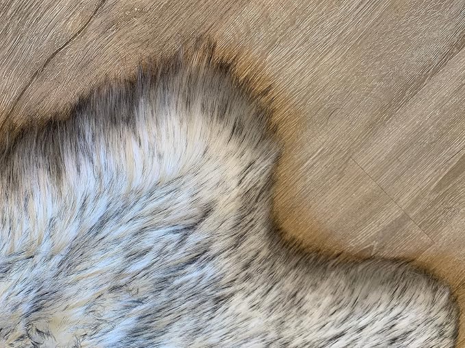 LAMBZY Faux Sheepskin Super Soft Hypoallergenic Silky Shag Rug for Living Room, Kids Room, Sofa (Quarto 4 Pelts Side by Side 3'x8', White/Black Tips)