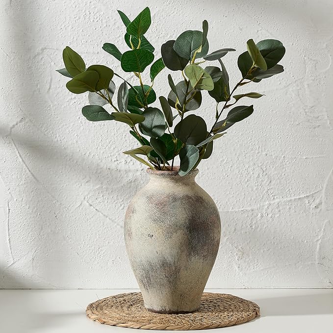 SIDUCAL Ceramic Vintage Flower Vase | 9 Inch Large Pottery Rustic Farmhouse Boho Vase for Home Decor, Table, Living Room, Bathroom, Coffee Desk, Shelf, Mantel Decoration, Wedding, Terra