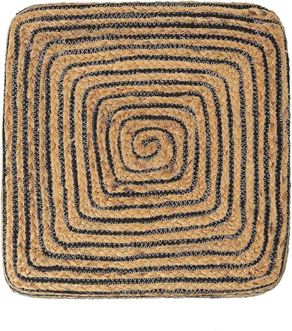 REDEARTH · Cube Pouf Foot Stool Ottoman - Jute Braided Pouffe Poof Accent Sitting Footrest for The Living Room, Bedroom, Nursery, Lounge 50% Jute 50% Cotton Set of 2 (14.5”X14.5”X16”; Natural Black)