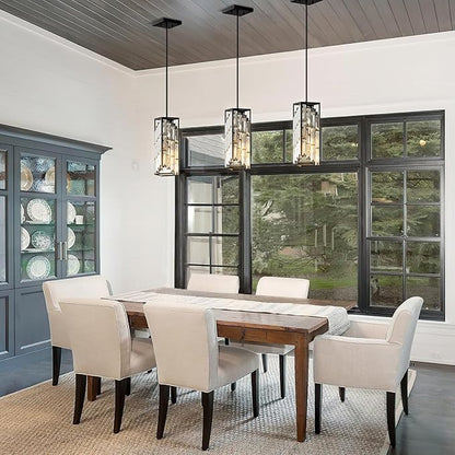 Black Pendant Lights Kitchen Island 1 Pack, Mini Crystal Chandeliers, Modern Pendant Lights Ceiling Lighting Fixtures for Kitchen Island, Dinning Room, Bedroom