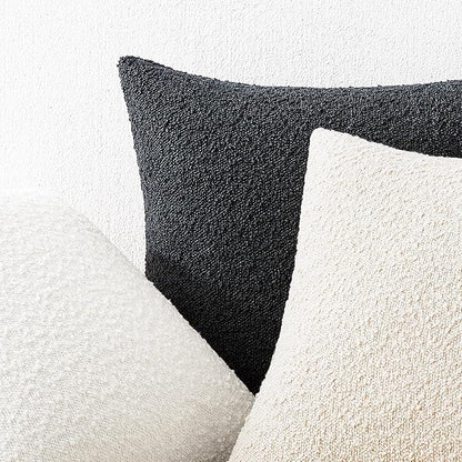 Mixhug Decorative Boucle Throw Pillow Covers, Black, 18 x 18 Inches, Pack of 2 - Textured Boho Pillow Covers for Couch and Bed
