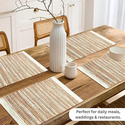 Hausattire Woven Table Placemats Set of 4 - Rust, Jute Boho Outdoor Table Mats for Kitchen Dining Decoration | Easy Clean Heat Resistant Farmhouse Dinner Placemat for Thanksgiving Decor - 13x19 Inch