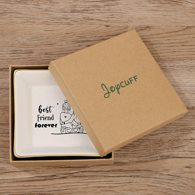 JoycuFF Gift for Women Best Friends Bestie Friendship Gifts for Her Ceramic Ring Dish Decorative Tray Unique Gift For Bestie, Soul Sister, BFF, Birthday Christmas Gift Ideas
