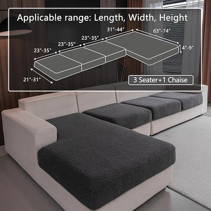Couch Cushion Covers for Sectional Sofa, Stretch Soft Sofa Slipcovers Washable Wear-Resistant Universal Furniture Protector for Living Room(3 Seaters Covers+1 Chaise Cover, Dark Gray)