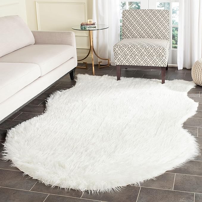 SAFAVIEH Faux Sheep Skin Collection 6' x 9' Ivory FSS117A Silken Glam 2.35-inch Thick Area Rug