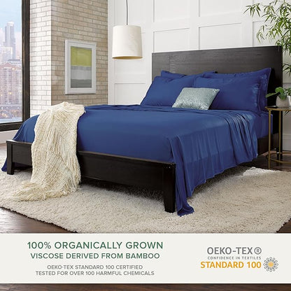 Pure Bamboo King Sheets, Genuine 100% Organic Viscose Derived from Bamboo Bed Sheet Set, Luxuriously Soft & Cooling, Double Stitching, 2 Year Quality Promise (King, Cobalt Blue)