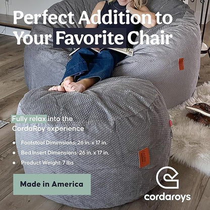 CordaRoy's Chenille Bean Bag Pouf Footstool - Washable Fabric Ottoman Cover with Durable Foam Insert - Versatile Footrest for Basement, Living Room, Office - 26" x 17" - Charcoal | Made in The USA