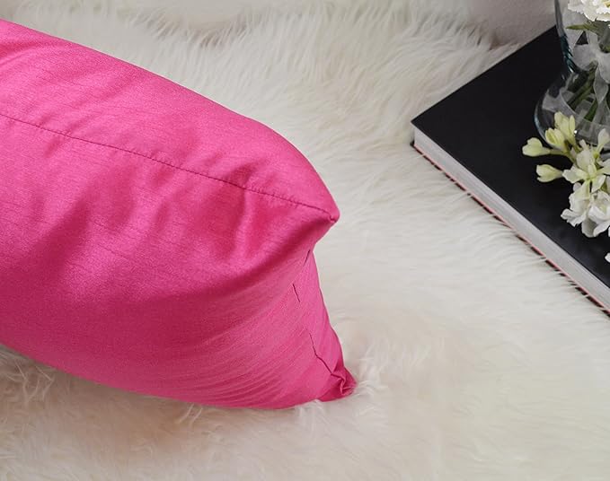 Aiking Home 24x24 Inches Faux Silk Square European Shams, Zipper Closure, Hot Pink (Set of 2)