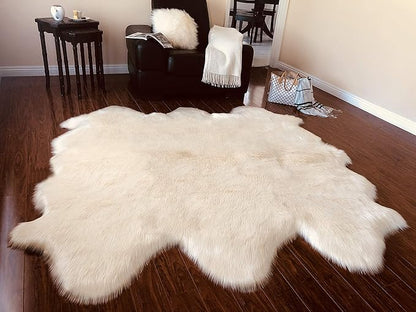 Free Shape Luxury Soft Fluffy Shag Area Rug Sexto 6 Pelts 6'x6',180x180 cm - Vegan Fur Ultra Soft Indoor Carpet Nursery Rugs for Bedroom Home Decor, White