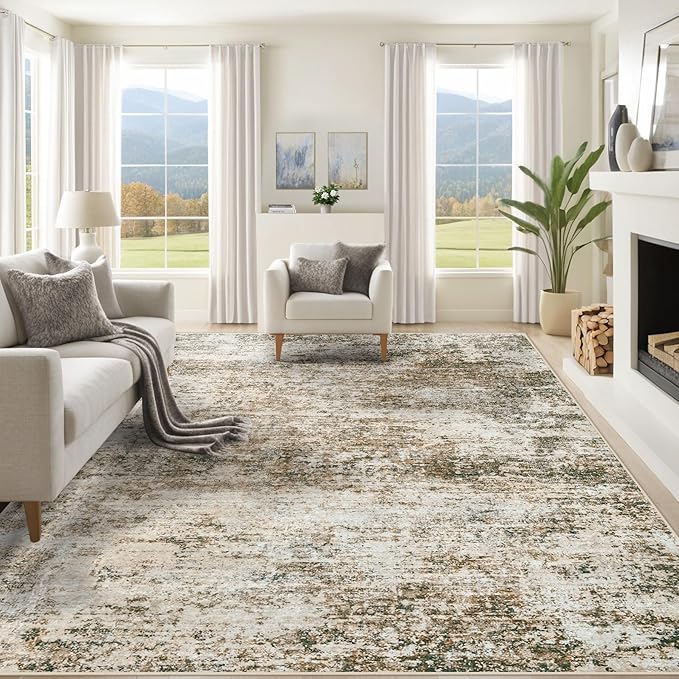 8x10 Area Rugs for Living Room, Washable Modern Abstract Large Area Rug Neutral Soft Non Slip Kids Rug Stain Resistant Indoor Carpet for Bedroom Dining Room Playroom Home Office(Brown, 8'x10')