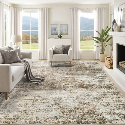8x10 Area Rugs for Living Room, Washable Modern Abstract Large Area Rug Neutral Soft Non Slip Kids Rug Stain Resistant Indoor Carpet for Bedroom Dining Room Playroom Home Office(Brown, 8'x10')