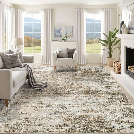 8x10 Area Rugs for Living Room, Washable Modern Abstract Large Area Rug Neutral Soft Non Slip Kids Rug Stain Resistant Indoor Carpet for Bedroom Dining Room Playroom Home Office(Brown, 8'x10')