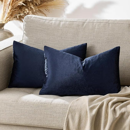 GIGIZAZA Navy Blue Velvet Pillow Covers 12x20,Small Solid Throw Pillow Covers Decorative Modern Pillows Lumabr Vintage Cases Pack of 2