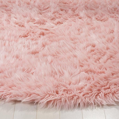SAFAVIEH Faux Sheep Skin Collection 3' Round Pink FSS235G Silken Glam 2.35-inch Thick Area Rug
