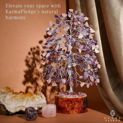Chakra Healing Crystal Tree of Life for Birthday Gifts for Women, Home and Office Decor for Positive Energy & Good Luck, Spiritual Gifts, Feng Shui Money Trees (Rose, Amethyst Dual Beads)