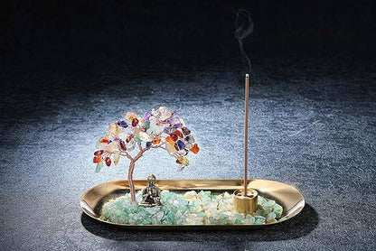 Jovivi Crystal Incense Holder for Sticks, Healing Crystal Stone Money Tree Buddha Statue Set Incense Burner, Incense Trays for Wealth, Good Luck,Yoga Meditation Home Decor