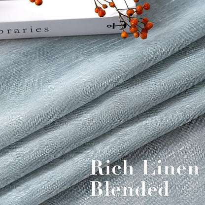 H.VERSAILTEX Linen Curtains Flax Linen Blended Curtain Panels for Living Room/Bedroom Semi Sheer Privacy Curtains 84 inch Length 2 Panels Set Nickel Grommet Window Drapes - Teal