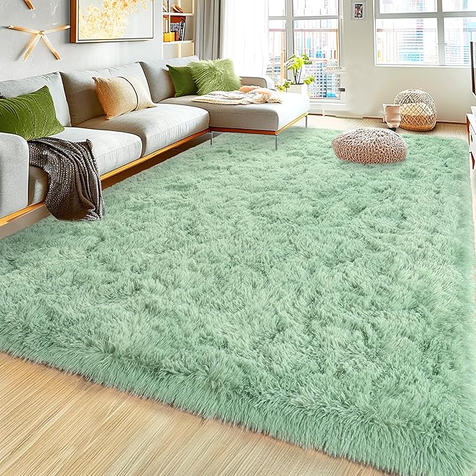 8x10 Large Area Rugs for Living Room, Ultra Fluffy Shag Rug for Bedroom, Modern Plush Soft Carpet for Girls Boys Kids Room Dorm Fuzzy Non Slip Rug for Home Decor Aesthetic, Sage Green