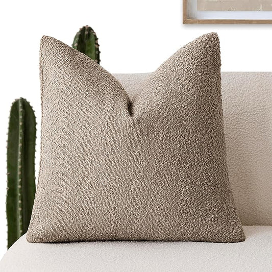 Foindtower Decorative Textured Boucle Throw Pillow Covers Accent Solid Pillow Cases Neutral Soft Cozy Couch Cushion Case for Chair Sofa Bedroom Living Room Home Decor 20x20 Inch,1PC,Light Khaki Tan