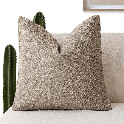 Foindtower Decorative Textured Boucle Throw Pillow Covers Accent Solid Pillow Cases Neutral Soft Cozy Couch Cushion Case for Chair Sofa Bedroom Living Room Home Decor 24x24 Inch,1PC,Light Khaki Tan