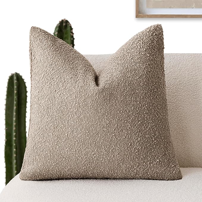Foindtower Decorative Textured Boucle Throw Pillow Covers Accent Solid Pillow Cases Neutral Soft Cozy Couch Cushion Case for Chair Sofa Bedroom Living Room Home Decor 26x26 Inch,1PC,Light Khaki Tan