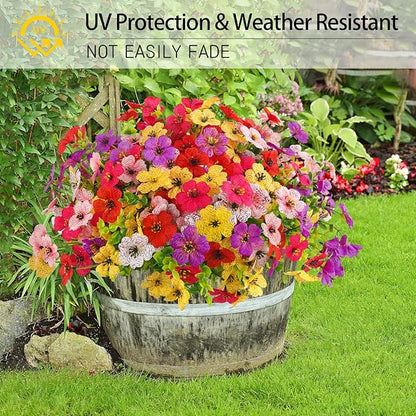 MACTING Artificial Flowers for Outdoors 12 Bundles UV Resistant Fake Flowers Faux Plastic Plants No Fade for Hanging Planters Window Patio Porch Yard Indoor Outdoor Summer Decorations(Mix Color-1)