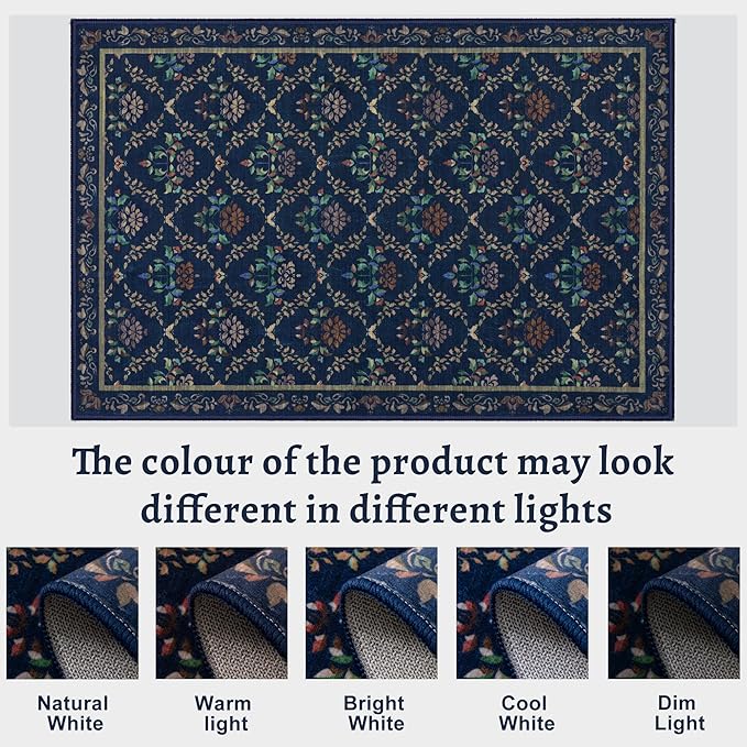 Tangsoo 5x7 Washable Area Rug, Non Slip Blue Floral Indoor Rug, Soft Low Pile Floor Carpet for Living Room, Bedroom, Dining Room, Pet & Child Friendly Room Decor, Easy to Clean