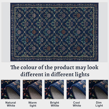 Tangsoo 2x6 Washable Runner Rug for Hallways, Non Slip Blue Floral Carpet Runner, Soft Low Pile Floor Carpet Runner for Kitchen, Laundry, Bedroom, Bathroom, Living Room Home Decor
