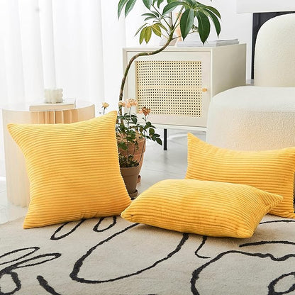 Home Brilliant 12 x 20 Fall Pillow Covers Set of 2 Plush Striped Corduroy Velvet Rectangular Throw Pillow Covers for Chair Couch Winter Decor Lumbar Pillows, 12 x 20 inch, Sunflower Yellow