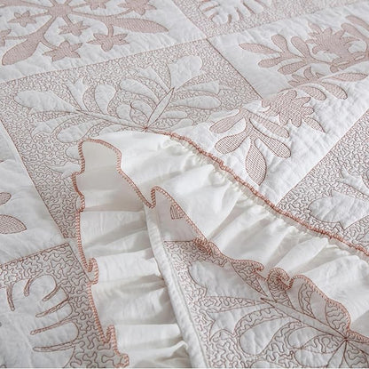MarCielo 3-Piece 100% Cotton Oversized Bedspread Lightweight Quilt Coverlet Embroidery Farmhouse Bedding Set (TJ Colorful,King (112"x102"))