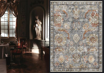 RUGSURE Washable Area Rugs - Perfect for Living Room, Bedroom, Kids Room, Nursery - Stain & Water Resistant Non-Slip, Pet & Child Friendly, Vintage Tribal Area Rugs (Turmeric and Grey, 9' x 12')