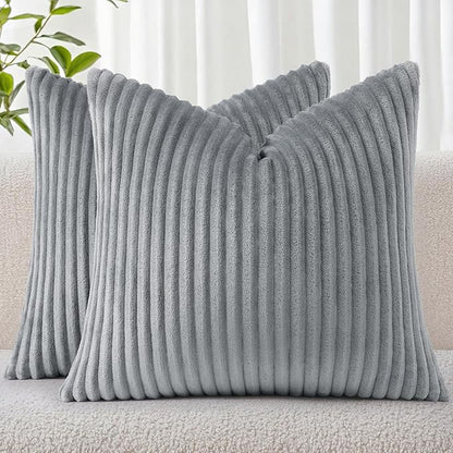 Simmore Decorative Spring Euro Sham Throw Pillow Covers 24x24 Set of 2, Soft Natural Plush Flannel Double-Sided Fluffy Couch Pillow Covers for Sofa Living Room, Grey