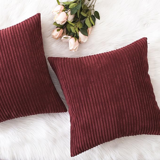 Home Brilliant 16x16 Pillow Covers Super Soft Corduroy Decorative Throw Pillows Cover 40x40 cm Dark Red Velvet Throw Pillows for Couch Sofa Living Room Bedroom Valentines, 16 x 16 Inch, Burgundy