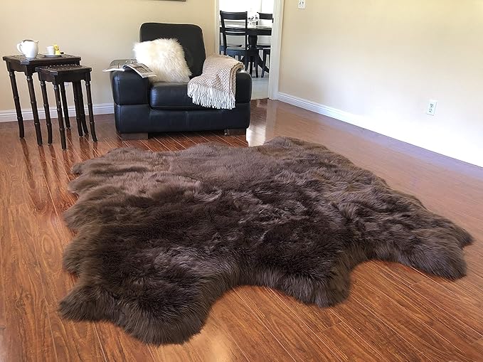 Free Shape Luxury Soft Fluffy Shag Area Rug Sexto 6 Pelts 6'x6',180x180 cm - Vegan Fur Ultra Soft Indoor Carpet Nursery Rugs for Bedroom Home Decor, Brown
