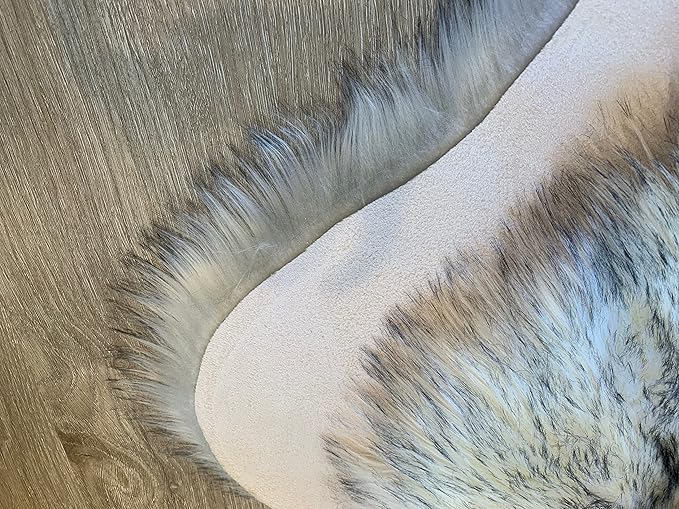 LAMBZY Faux Sheepskin Super Soft Hypoallergenic Silky Shag Rug for Living Room, Kids Room, Sofa (Duo Decto 12 Pelts 6'x12', White/Black Tips)