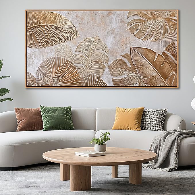 Minimalist Wall Art for Living Room - Beige Modern Wall Art | Large Framed Boho Canvas Painting | Contemporary Neutral Pictures for Bedroom Above Bed | Artwork Decor 29×58IN
