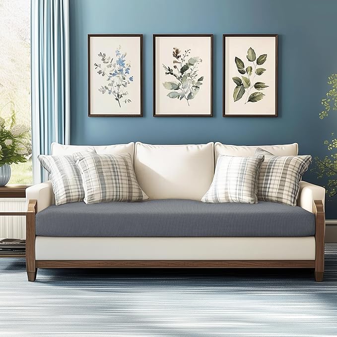 CHUN YI Stretch Couch Cushion Cover Suitable for 3 Settee, Sofa Seat Slipcover with Spandex Jacquard Fabric(Large,Light Grey)