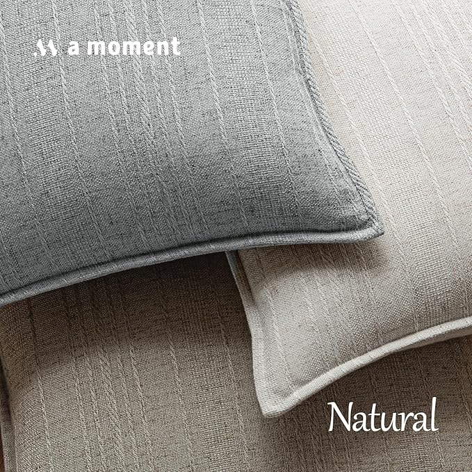 a moment Linen Pillow Covers Set of 2,Boho Farmhouse Throw Pillowcases Neutral Textured Decorative Covers for Couch Sofa,Soft Linen Blend Accent Case Cushion Living Room Home Decor 20"x20"Sky Gray