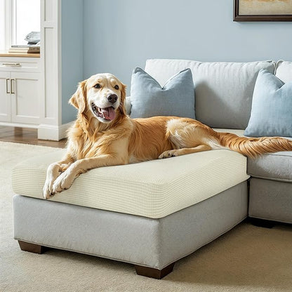 CHUN YI Stretch Sectional Couch Covers 1 Piece Chaise Lounge Slipcover L Shape Separate Cushion, Chaise Couch Cover for Both Left/Right Sectional Couch (Chaise Cover, Ivory White)