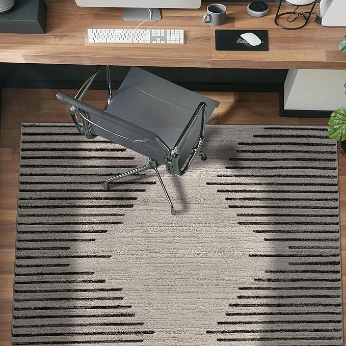 Rugshop Bohemian Stripe Stain Resistant High Traffic Living Room Kitchen Bedroom Dining Home Office Area Rug 4' x 6' Cream