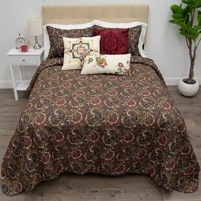 Donna Sharp Contemporary Polyester Quilt Bedding Set with Spice Postage Stamp Design - 3-Piece Full/Queen Size Quilt Set, Includes Quilt, and Two Pillow Shams Perfect for Any Decor Theme