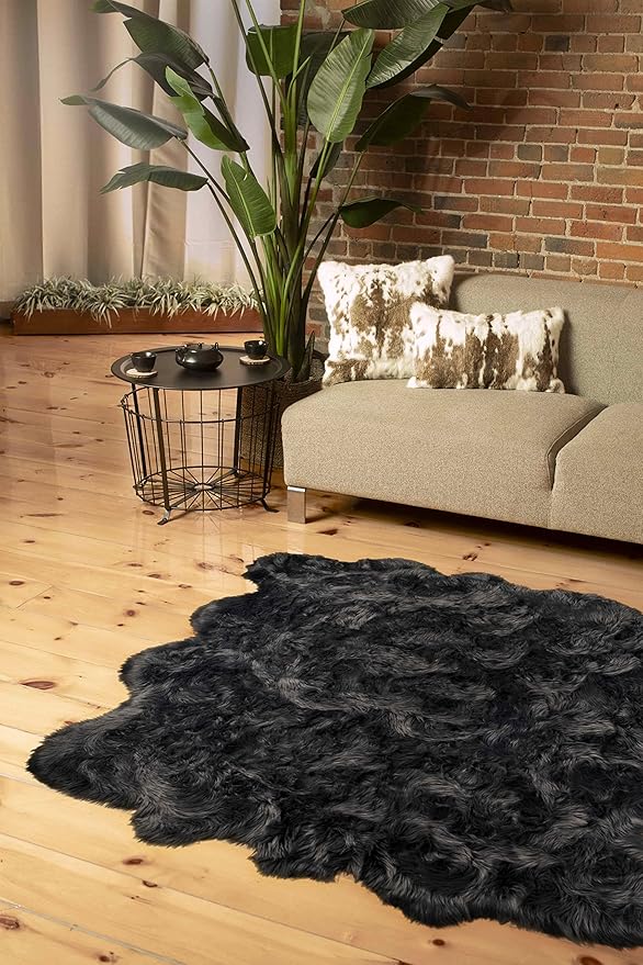 Luxe Gordon Faux Fur Rug with Soft and Fluffy Pile | Machine Washable Living Room Rug with Anti-Slip Backing | Cruelty-Free Area Rugs for Office or Bedroom, Grey, 6 ft x 6 ft