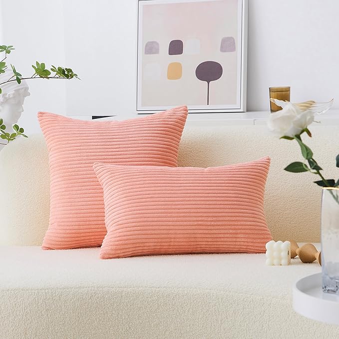 Home Brilliant Coral Pillows 20x20 Throw Pillow Cover for Sofa Bed 2 Pack Square Plush Velvet Accent Pillow Cases for Girl Bedroom, 50cm, 20 x 20 Inch, Coral