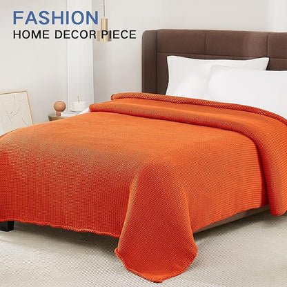 Guohaoi Knitted Weighted Blanket for Adults (Orange 60"x80" 12lbs) No Beads Cooling Throw Blanket for Hot Sleepers, Home Decor Breathable Chunky Knit Heavy Blanket Use on Queen/King Size Bed